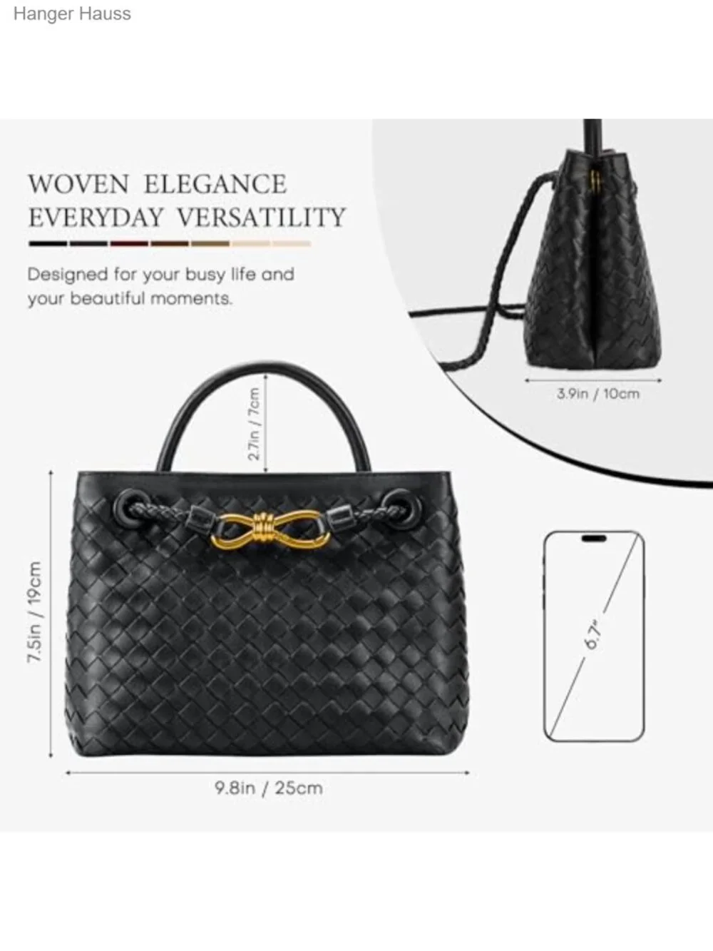 Woven Leather Shoulder Handbag Women Top Handle Tote Purse